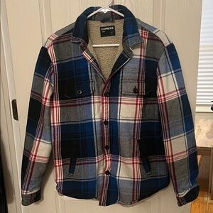 Express Blue and Red Plaid Flannel Jacket